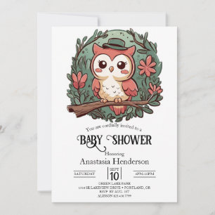 Colourful Forest Owl Baby Shower Invitation