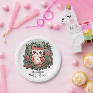 Colourful Forest Owl Baby Shower Paper Plate