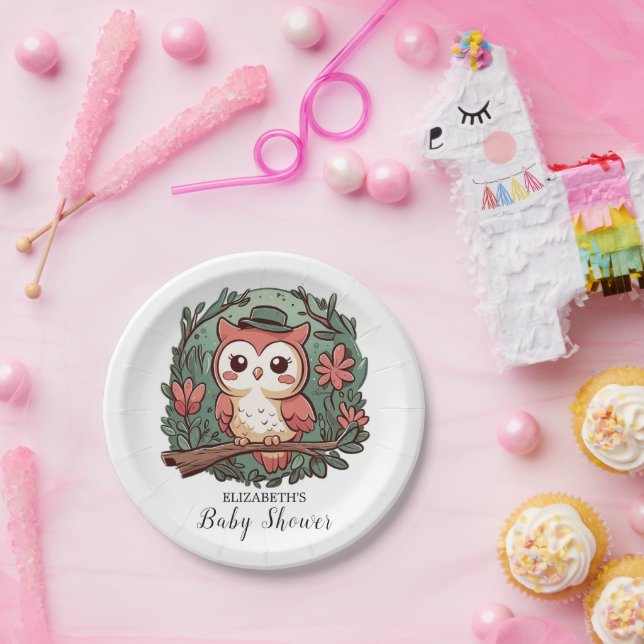 Colourful Forest Owl Baby Shower Paper Plate (Party)
