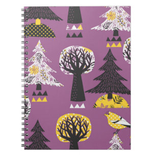 Colourful Forest With Bird Seamless Tile Notebook