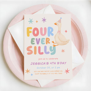 Colourful Four Ever Silly Goose Girl 4th Birthday Invitation