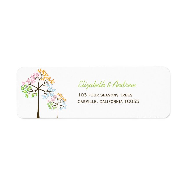 Colourful Four Seasons Trees Wedding Address Label (Front)