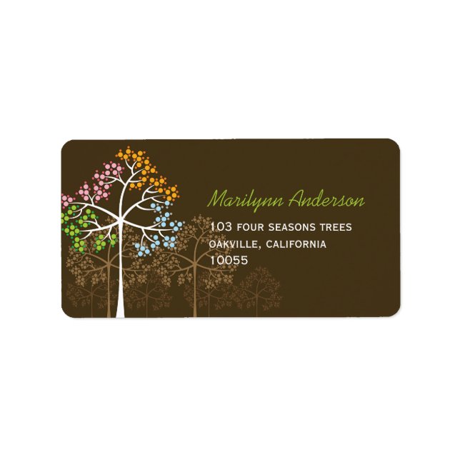 Colourful Four Seasons Trees Wedding Address Label (Front)