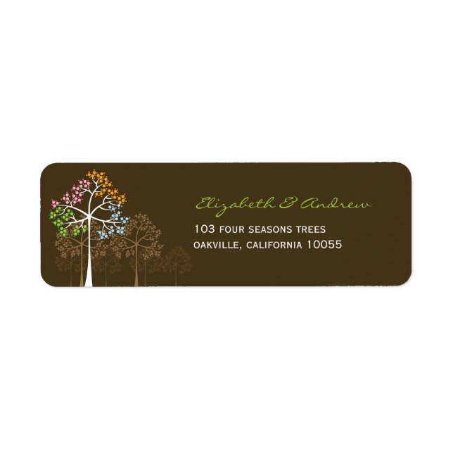Colourful Four Seasons Trees Wedding Address Label (Front)