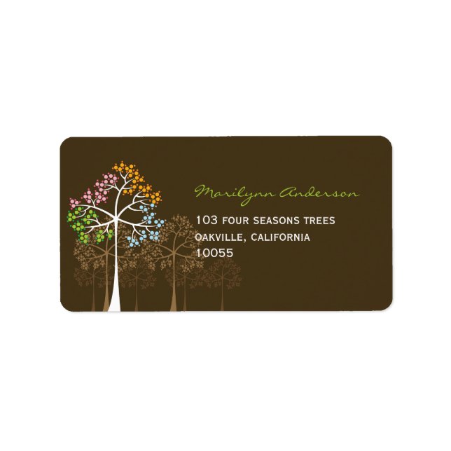 Colourful Four Seasons Trees Wedding Address Label (Front)