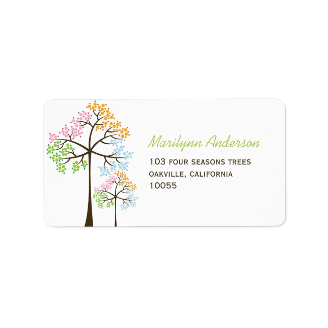 Colourful Four Seasons Trees Wedding Address Label (Front)