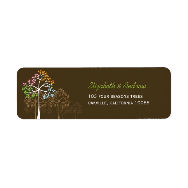 Colourful Four Seasons Trees Wedding Address Label (Front)