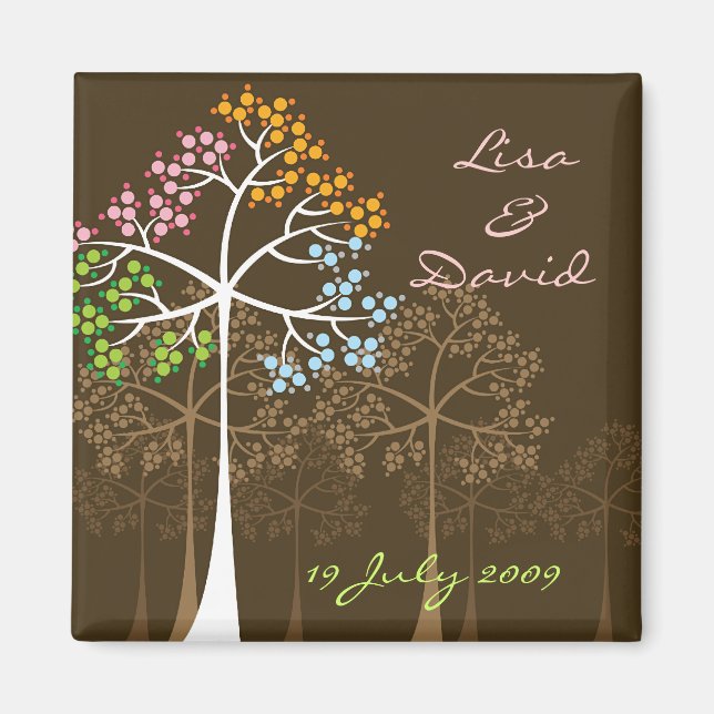Colourful Four Seasons Trees Wedding Save The Date Magnet (Front)