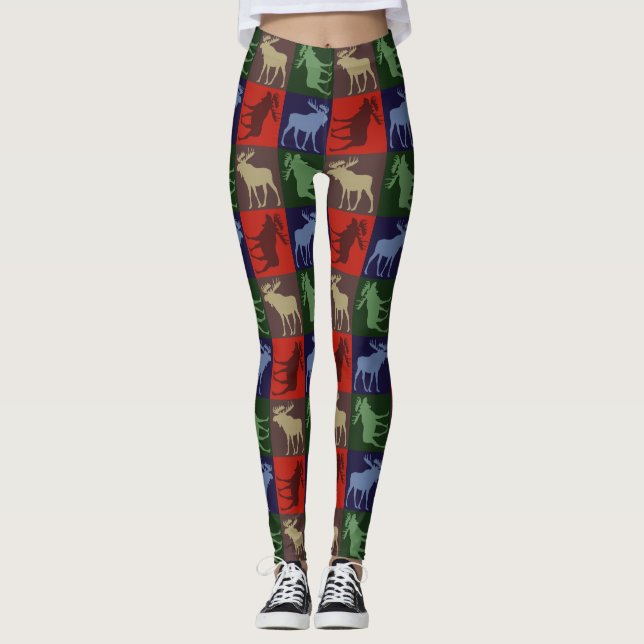 Colourful four square moose pattern leggings (Front)