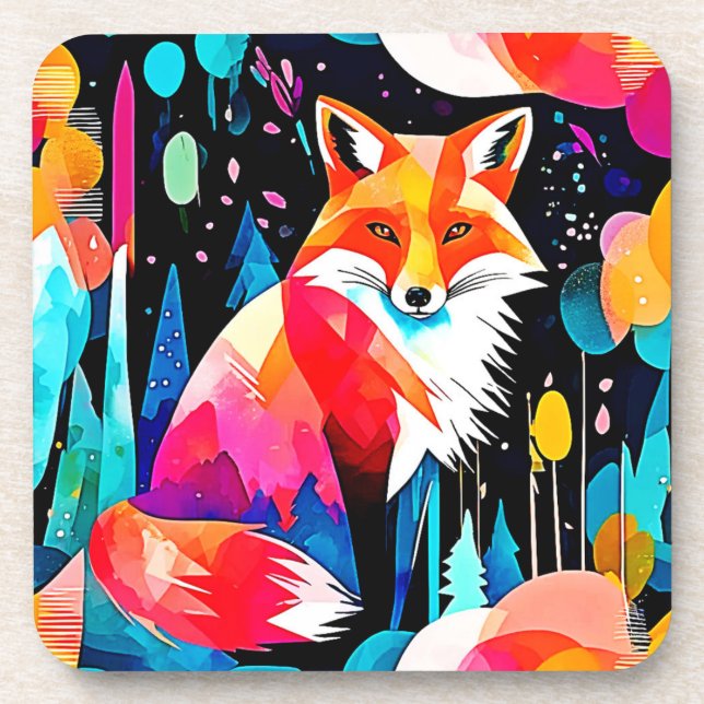 Colourful Fox Abstract Art Coaster (Front)