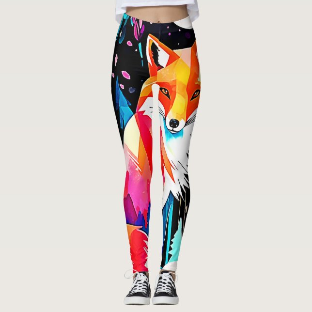 Colourful Fox Abstract Art Leggings (Front)