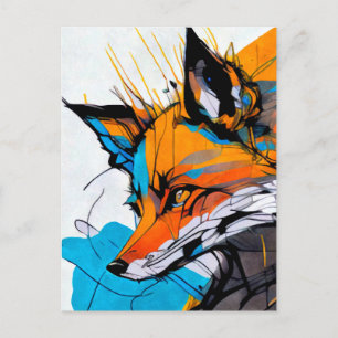 Colourful Fox blue white orange on the hunt 5x7” Postcard