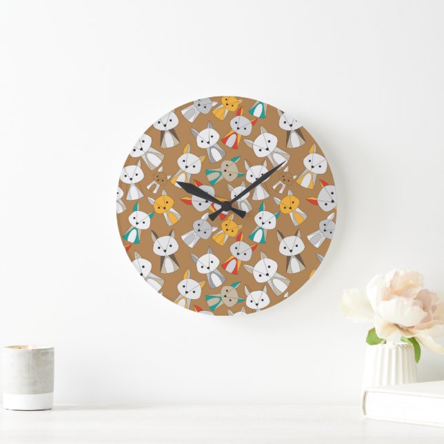 Colourful Fox Cartoon Large Clock (Home)