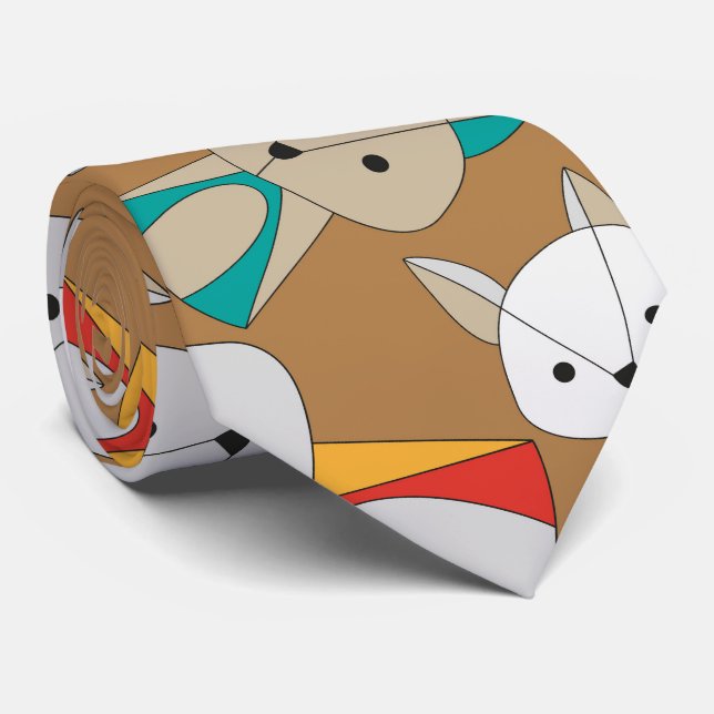 Colourful Fox Cartoon Tie (Rolled)