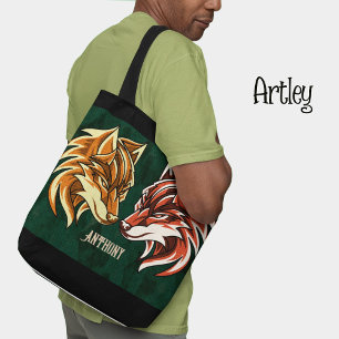 Colourful Fox Friends Custom Name Distressed Tote Bag