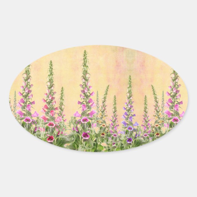 colourful foxglove flowers oval sticker (Front)