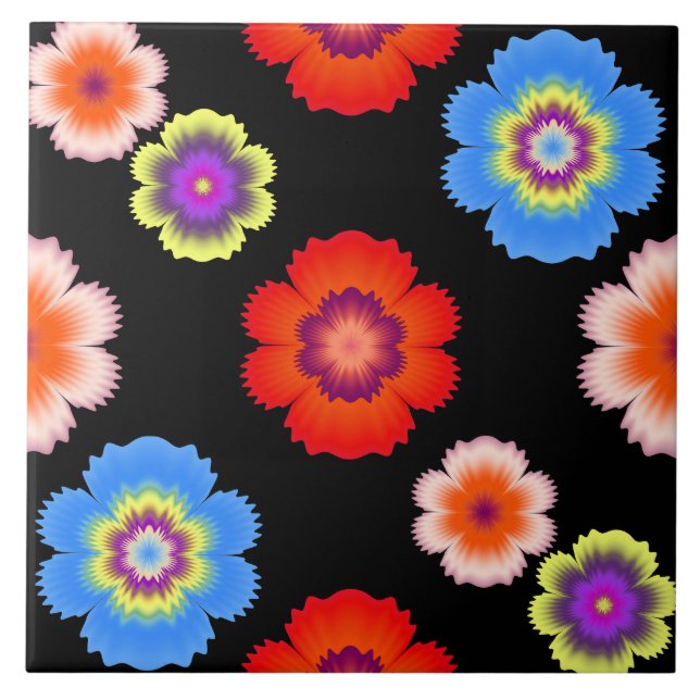 Colourful Fractal Art Flower Artistic Pattern Tile (Front)