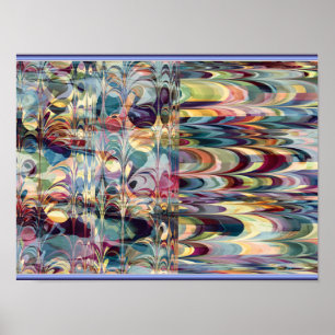 Colourful Fractal Ebru Pattern Poster