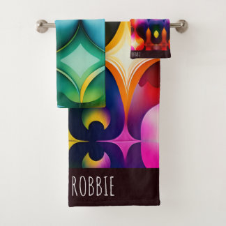 Colourful Fractal Flowers Rainbow Pattern Bath Towel Set