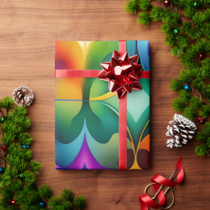 Colourful Fractal Flowers Rainbow Pattern Wrapping Paper