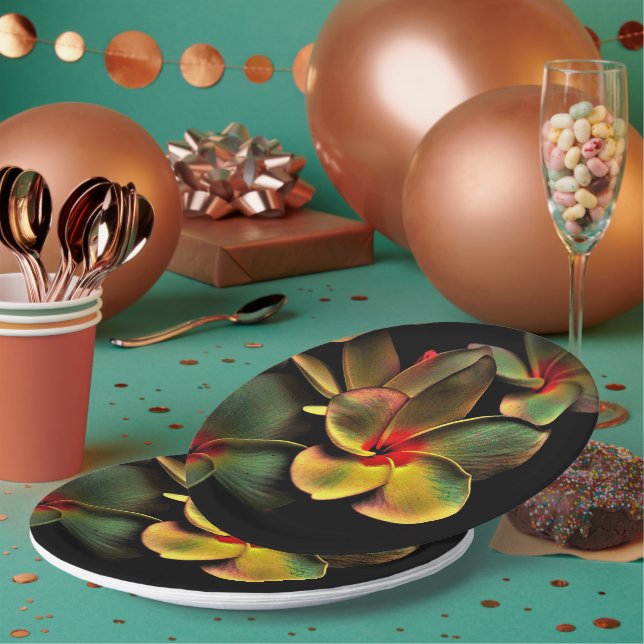 Colourful Frangipani Flower Paper pPlate Plate (Multi)