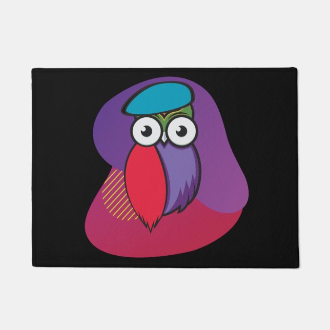 Colourful French Artist Owl Doormat (Front)