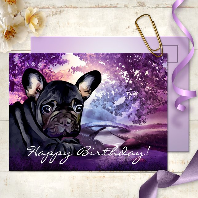 Colourful French Bulldog Birthday Postcard (A cute (birthday or other occasion) postcard featuring a colorful painted French Bulldog pug)