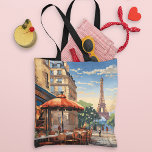 Colourful French Cafe Eifel Tower Paris France Tote Bag<br><div class="desc">Colourful French Cafe Eifel Tower Paris France Tote Bags features a colourful French cafe and architecture with the Eifel Tower in the background. Created by Evco Studio www.zazzle.com/store/evcostudio</div>