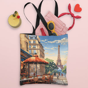 Colourful French Cafe Eifel Tower Paris France Tote Bag