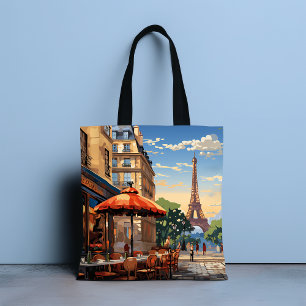 Colourful French Cafe Eiffel Tower Paris France Tote Bag