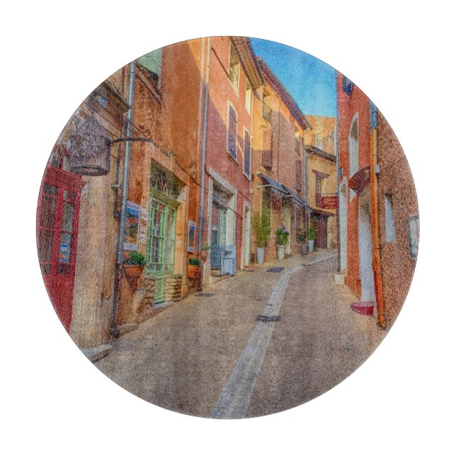 Colourful French Hillside Town Cutting Board (Front)
