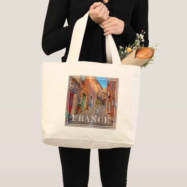 Colourful French Hillside Town Large Tote Bag (Front (Product))