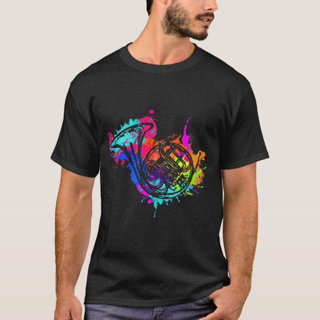 Colourful French Horn Musician Horn Instrument T-Shirt (Front)