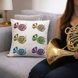 Colourful French Horn Pop Art  Cushion