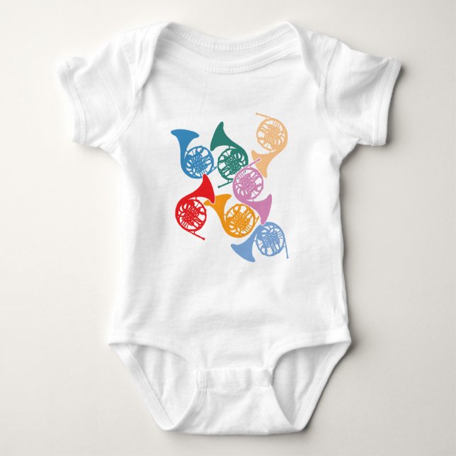 Colourful French Horns Baby Bodysuit (Front)