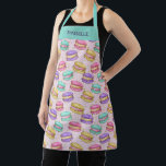 Colourful French Macaron Cookies Faux Glitter Name Apron<br><div class="desc">Whimsical and colourful faux gold glitter French macarons pattern in pink,  purple,  yellow,  and teal. Customisable name for a personalised gift.</div>