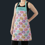 Colourful French Macaron Cookies Faux Glitter Name Apron<br><div class="desc">Whimsical and colourful faux gold glitter French macarons pattern in pink,  purple,  yellow,  and teal. Customisable name for a personalised gift.</div>