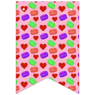 Colourful French Macarons Dessert Lover Red Hearts Bunting