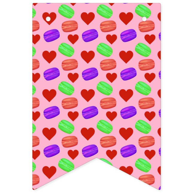 Colourful French Macarons Dessert Lover Red Hearts Bunting (First Flag)
