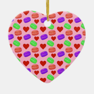 Colourful French Macarons Dessert Lover Red Hearts Ceramic Tree Decoration
