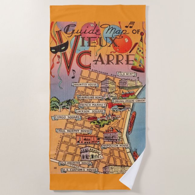 Colourful French Quarter Map Beach Towel (Front)