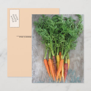 Colourful Fresh Baby Carrots,  Weathered Wood Tabl Postcard
