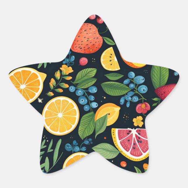 Colourful Fresh Fruit Pattern Star Sticker (Front)