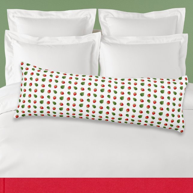 Colourful Fresh Fruit Strawberries Monogrammed Body Cushion (A body pillow with pattern of red strawberries and green leaves on the front, monogram on the back)