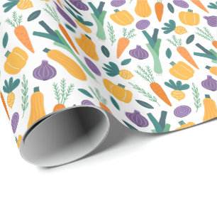 Colourful Fresh Vegetable Pattern with Name Orange Wrapping Paper