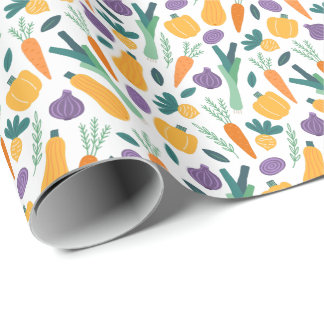 Colourful Fresh Vegetable Pattern with Name Orange Wrapping Paper