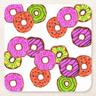 colourful frosted doughnuts doughnut with sprinkle square paper coaster