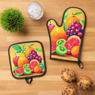 Colourful Fruit Medley Oven Mitt & Pot Holder Set