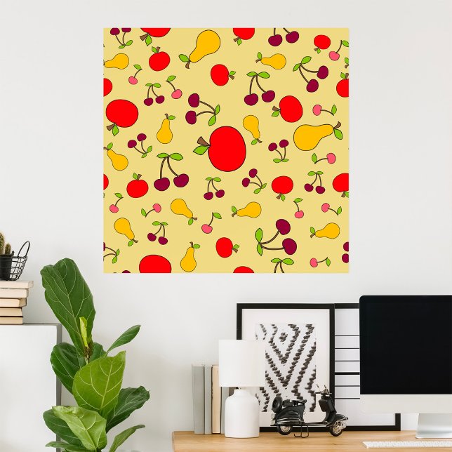 Colourful Fruit Pattern Apples Cherries and Pears  Poster (Creator Uploaded)