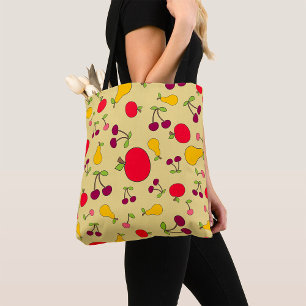 Colourful Fruit Pattern Apples Cherries and Pears Tote Bag